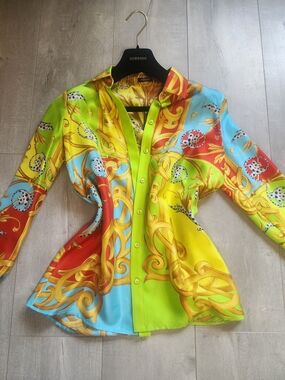 Versace Multicolor Baroque Silk Button-Up Shirt